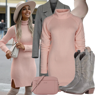 tenues avec Rose Robe à Col Haut/Robe d'Hiver à Manches Longues/Robe Longue en Maille/Robe Pull/Robe Droite à Manches Longues/Robe en Tricot d'Hiver/Robe À Col Roulé/Tricot Grande Taille/Tunique Usha WHITE LABEL "Parfait pour le printemps"