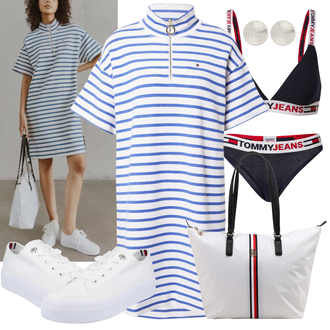 Outfit mit Weiß Kleid Große Größe Tommy Hilfiger "Freizeit Outfit"
