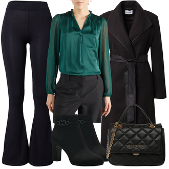 Italien tenues avec Vert foncé/Turquoise/Vert Chemisier Ouvert/Chemisier transparent/Crash Blouse/Veste en cuir/Chemisier Extraordinaire/Chemisier Satiné/Chemisier Élégant/Chemisier à Col Montant/Chemisier en Soie About You "Tenue d'automne"Look: Style, Rap, Léger, Chic, Élégant, Hard Rock, Irlandais, Italien, Bureau, Années 20