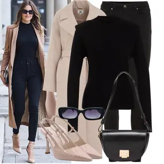 Chique Outfit met zwart/Khaki Jeans Sportschoenen/Lederen Jas/Slim Fit Jeans VERO MODA "Modieuze lente-outfit"Look: Prachtige, Elegante, Slimme Zaken, Jaren 50, Naadloos, Chique, Simpel, Casual, Elegant, Smart Casual, Klassiek