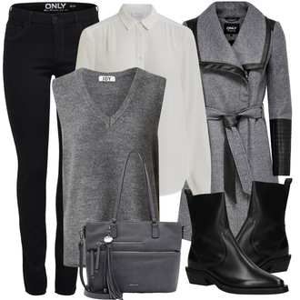 Outfit mit Schwarz/Braun Leder Stiefelette/Chelsea Boot/Lederjacke/Lammfell Stiefel/Gefütterte Stiefelette/CowboyStiefel/Vintage Stiefelette/Flache Stiefelette/Spitzer Stiefel/Western Stiefelette river island "Cooles Winter Outfit"