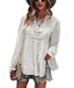 Ajpguot Damen Polka Dot Tunika Rüschen Bluse T-Shirts Elegant V-Ausschnitt Langarmshirts Tops Lose Babydoll Shirt Oberteile (M, Beige)