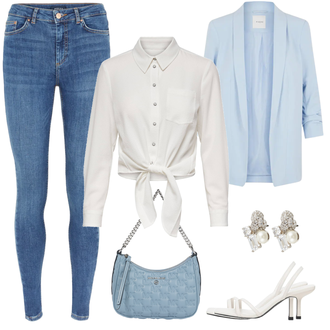 Mit Schleife Outfit mit Grau/Creme/Weiß/Khaki/Beige Bluse und Tunika/Bluse Große Größe/Casual Hemd/Business Hemd/Musselin Hemd/Hemdbluse Only "Schicker Datenight Look"