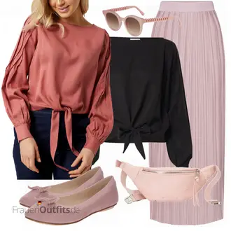Elegant Outfit mit Lila/Rosa Short Große Größe/Kleid Große Größe/Strick Große/Hose Große Größe/Crinkle Rock/Italienischer Rock/Maxirock/Midirock/Moderne Rock/Plisseerock/Hochzeitsgast Rock About You "Fuer den Fruehling"Look: A-linie, Uni, Classic, 60er, Coole, Elegant, Schön, Old Money, Romantisch