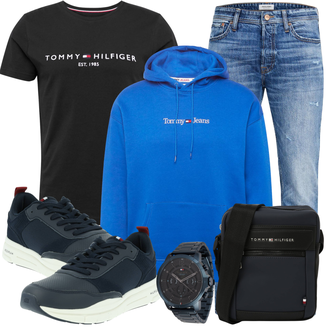 Outfit mit Schwarz/Braun Bluse Große Größe/Shirt & Top Große Größe/Ausgefallenes T-shirt/Funktions T-Shirt/Shirt/Kurzarm T-Shirt/T-Shirt Training Tommy Hilfiger "Freizeit Outfit"