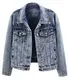 Kedera Damen Jeansjacke Button Down Kragenlos Langarm Gewaschen Niedliche Jeans Jacken, Schneeflocke blau, Small