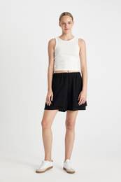 Regular Fit Normal Waist Short Leg Linen Blend Shorts