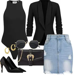 Outfit mit Schwarz Transparenter Body/Bügelbody/Shirtbody/Mesh Body/Body ohne Bügel/High-Neck-Bh jjxx "Business outfit"