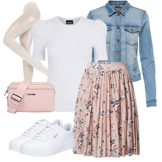 Outfit mit Rosa/Braun Short Große Größe/50 Jahre Rock/Christlicher Rock/Crinkle Rock/Rock Mit Blumenmuster/Italienischer Rock/MidiRock/Moderne Rock/Bedruckter Rock/Hochzeitsgast Rock/Kleid Große Größe About You "Toller Look für die Freizeit"