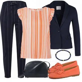 Outfit mit DunkelBlau/HellBlau/Blau Lederjacke/Blazerjacke/Blusenblazer/Boyfriend Blazer/Lässiger Blazer/Baumwoll ­Blazer/Eleganter Blazer/Strick­blazer/Kurzblazer/Sweatblazer/Lederjacke für Männer/Lederjacke VERO MODA "Tom Taylor Bluse"