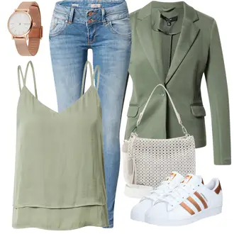 Stoff Outfit mit Grün/Dunkelgrün/Hellgrün Mantel/Blazerjacke/Boyfriend Blazer/Lässiger Blazer/Lederjacke/Baumwoll ­Blazer/Eleganter Blazer/Strick­blazer/Kurzblazer/Sweatblazer/Lederjacke für Männer/Lederjacke VERO MODA "Perfekt für den Sommer"