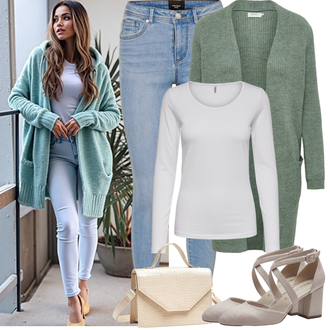 Fitness Outfit sa Siva/Krem/Bijela Obični top/Duga košulja/Dugi top Only "Proljetni Outfit"Look: Umjetničko klizanje, Fitness