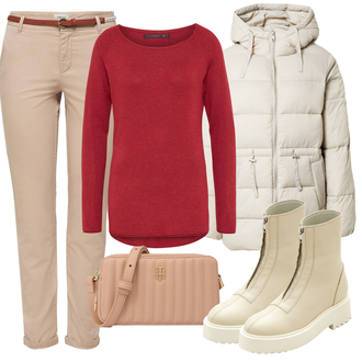 Turistika Outfit s Béžová/Khaki Teniska Tenisky s Bočním Zipem/Kožená bunda/Kozačka se zipem/Plochá Kotníková Bota Edited "Zimní outfity"Look: Turistika, Jízda na koni, Na Procházku, Bruslení