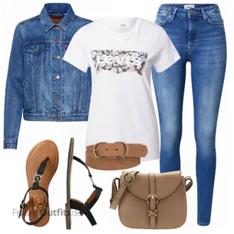 Herbst Outfit mit Pastell/Dunkelblau/Gelb Jeansjacke/60er Jahre Rock/80er Rock/90er Rock/Jeansrock/Rock Mit Blumenmuster/Lagenlook Rock/Moderne Rock/Bedruckter Rock/Vintage Jeansrock/Kurze Jeansjacke/Frühlingsjacke/Sommerjacke/Übergangsjacke/Vintage Jacke levi's ® "Outfit für den Sommer"