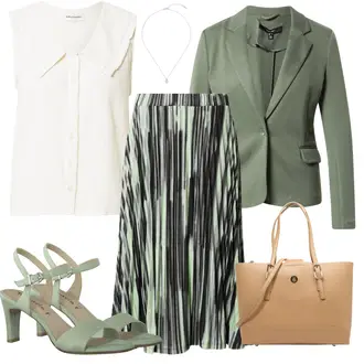 Outfit mit Grün/Dunkelgrün/Hellgrün Mantel/Blazerjacke/Boyfriend Blazer/Lässiger Blazer/Lederjacke/Baumwoll ­Blazer/Eleganter Blazer/Strick­blazer/Kurzblazer/Sweatblazer/Lederjacke für Männer/Lederjacke VERO MODA "Business Look"