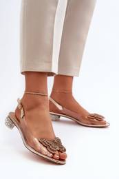 Transparent sandals with low heel with butterfly pink gold D&A