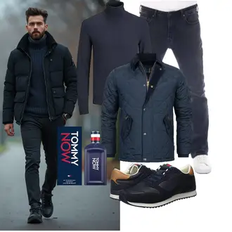 Laufen Winter Outfit mit Dunkelblau/Blau/Hellblau Wachsjacke/Steppjacke Indicode "Freizeit Outfit"Look: Fitness, Arbeits, Reiten, Trekking, Laufen