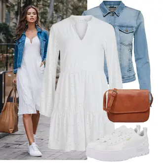 Outfit sa Siva/Krem/Bijela Haljina za Krizmu/Pamučna Haljina/Platnena Haljina Dugih Rukava/Haljina od muslina/Nicky Haljina/Dimljena Haljina/Haljina tunika Vila "Lagana odjeća"