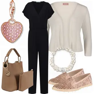 Outfit mit Schwarz/Dunkelblau/Grau Jumpsuit Mit Reißverschluss/Sommer Jumpsuit/Eleganter Jumpsuit/Jumpsuit Mit Weitem Bein/Plissee Jumpsuit/Jumpsuit Hochzeit/Festlicher Jumpsuit About You "Smart Casual Look"
