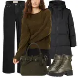 Schwarze Gefütterte Wide Leg Jeans Outfits image