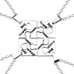 Bixorp Friends BFF Ketting voor 4 met Zilverkleurige Puzzelstukjes - Vriendschapsketting Meisjes - Best Friends Ketting Vriendschap Cadeau voor Vier
