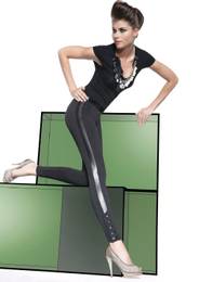JESSICA women's leggings with leather stripes and buttons