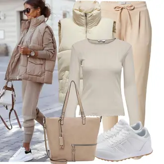 Elegantan, Sportski Ljeto Outfit sa Bež/Kaki Hlača Velika Veličina Ichi "Cool za slobodno vrijeme"Look: Rap, Ležerno, Disko, Old Money, Sveučilišna, Pametno ležerno, cool, Elegantan
