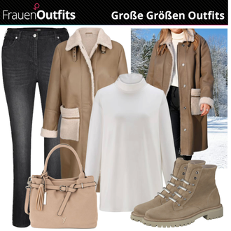 Outfit mit Braun Stiefel Paul Green "Winterliche Mode für Mollige"