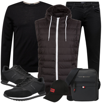 Outfit mit Schwarz Strick Top/Langarm-Shirt/Klassische Länge/Rollkragenshirt/Hemdoberteil Boss "Alltags Outfit"