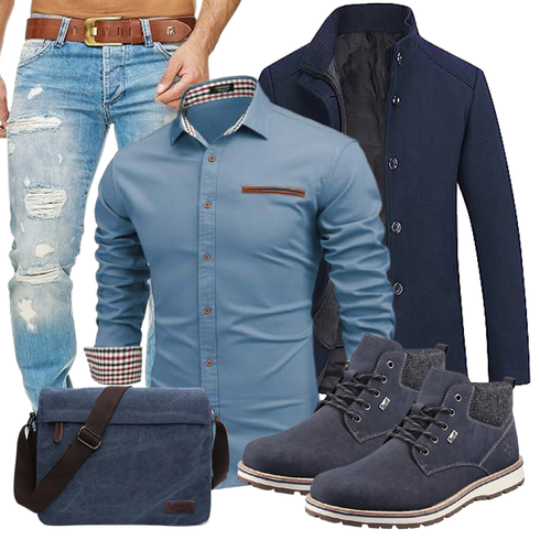 Hellblau/Blau/Grau Casual Top/T-Shirt mit 3/4-Ärmel/Langarm-Shirt/Hemdoberteil/Hemdbluse/Businesshemd/Casual Hemd/Business Hemd COOFANDY kombinieren