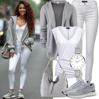 Avec des Perles tenues avec Blanc/Beige/Orange Blazer Long/Blazer Boyfriend/Blazer en Coton/Blazer en Velours Côtelé/Blazer Oversize A Lot Less "Tenue de style de rue"