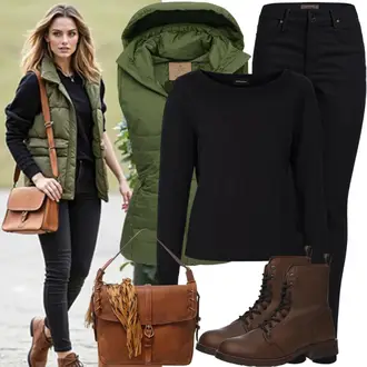 Outfity na podzim s Zelená/Světle zelená/Tyrkysový/Světle modrá Izolační Vest/Prošitý Prslušenství/Peřová Vest/Venkovní Vest/Cestovní Vest/Obracející se Vest/Puffer Vest/Krátká Vest/Lehký Prslušenství Hugo "Podzimní outfit pro každodenní nošení"