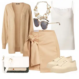 Outfit mit Beige/Braun/Khaki Minirock/Blusenblazer/Boucle Blazer/Boyfriend Blazer/Lässiger Blazer/Lederjacke/Cord­ Blazer/Zweireiher Blazer/Oversize Blazer/Kurzblazer/Lederjacke für Männer/Wickelrock/Rock Zum Binden/Tweed Rock/Leder Minirock/Hahnentritt Rock/Lederröcke/Moderne Rock/70er Minirock/Karierter Rock/Hosenrock/Cordrock nu-in "Stylische Sommerlaune"