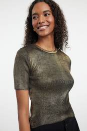 Gold Crop Leaf Crew Neck Knitwear Sweater