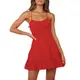 Blooming Beauty Damen Sommer Spaghettiträger Kleid Minikleid Elegant Sexy Ärmellos Rückenfrei Rüschen Partykleid Kurz Cocktailkleid Skaterkleid mit Gürtel (Rot, M)