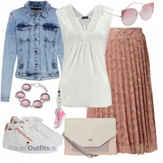 Outfit mit Braun/Rosa/Lila Short Große Größe/Kleid Große Größe/Rock Mit Blumenmuster/Crinkle Rock/Italienischer Rock/Bedruckter Rock/Christlicher Rock/Vintage MaxiRock/Hochzeitsgast Rock/PlisseeRock/Langer Rock/MidiRock/Standesamt Rock About You "Leichte Frühlings Outfits"