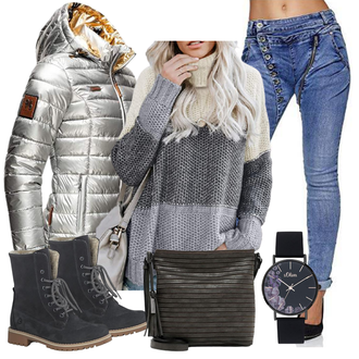 Gefütterte Outfit mit Schwarz/Dunkelgrün/Grau SchnürStiefelette/Wattierte Stiefel/Gefütterte Stiefelette/Wasserdichter Stiefel/SpringerStiefel/Winterschuh/Winter Stiefelette/Klassischer Stiefel/Winter Stiefel Tamaris "Modisches Winter Outfit"