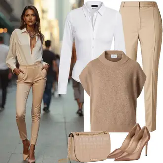 Outfiti Desetletij Športno mit Bela/Rjava/Krem Bluza z Dolgimi Rokavi/Bluzasti Body/Športna Bluza/Usnjena jakna za moške Trendyol "Popoln pisarniški outfit"Look: Egirl, Brez šivov, Softgirl, Športno, Seksi, Lepo, Doma