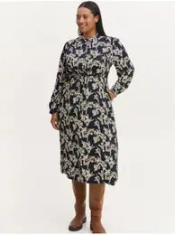 Cream-Blue Floral Shirt Midishats with Binding - Ladies