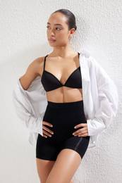 Black Seamless Gatherer High Waist Knitted Shorts Corset