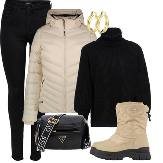 Outfit met zwart Opstaande kraag cardigan/Winter vest/Gebreide Poncho/Wollen vest/Cardigan met ronde hals/Kasjmier cardigan Knit Factory "Perfect Voor De Winter"