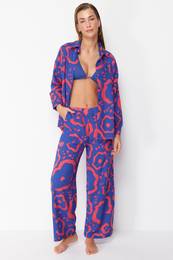 Abstract Patterned Woven Shirt Trousers Beach Suit