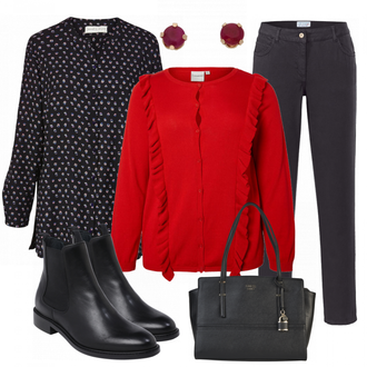 Mit Nieten Outfit mit Schwarz/Braun Chelsea Boot/Flache Stiefelette/Gummistiefelette/Lederjacke/Leder Stiefelette Edited "Madame"