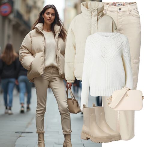 Comment poter Kaki/Beige/Blanc/Crème Veste Doudoune D'été/Veste d'Automne/Veste Matelassée/Doudoune/Veste d'Hiver/Veste Durable/Veste en Duvet LENI KLUM x ABOUT YOU avec Kaki/Beige Jean Dad/Jeans avec Fente/Jean Motard/Jeans cargo/Pantalon Boyfriend/Pantalon en velours côtelé/Pantalon en Mousseline/Pantalon Droit/Pantalon en Sergé/Trou Pantalon/Pantalon de Charpentier/Pantalon Cargo/Pantalon de Moto/Pantalon avec Fente Only