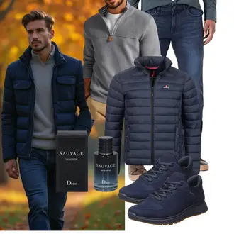 Festival Outfit mit Dunkelblau/Hellblau Kunstfaserjacke/Hybridjacke/Verstaubare Jacke/Steppjacke/Puffer Jacke/Isolationsjacke/Thermojacke Höhenhorn "Freizeit Outfit"Look: Bar, Wasen, Bayram, Schule, Festival, Pop Konzert, Silvester, Oper