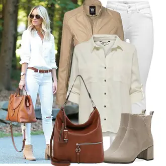Mit Absatz Outfit mit Beige/Braun/Grau Vintage Stiefelette/Klassische Stiefelette/Chelsea Boot/Spitzer Stiefel/Leder Stiefelette/Gefütterte Stiefelette/SommerStiefelette MARCO TOZZI "Schönes Freizeit Outfit"