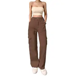 Oniissy Y2K-Hose mit hoher Taille Baggy High Waist Jeans für Damen, Stretch-Cargohose,mehrere Taschen, entspannte Passform, gerades weitem Bein, hohe Beinlänge,Y2K Boyfriend Denim Jeggings Jeanshose