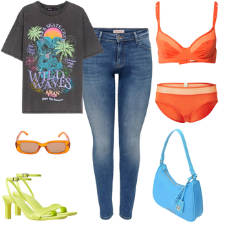 Minimizer Outfit mit Orange/Rot Bademode Großer Cup ESPRIT "Neon Sommerlook"