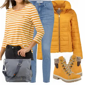 Outfit mit Gelb Stiefel Rieker "Herbstlcher Look"