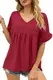 MAGIMODAC Damen Sommer Tunika V Ausschnitt Kurzarm Blusenshirt Locker Lässige Bluse Oberteile Tops T Shirt Rot S